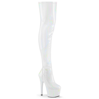 ADORE-3000HWR Pleaser 7" Heel White Holographic Pole Dancer Thigh High Boots