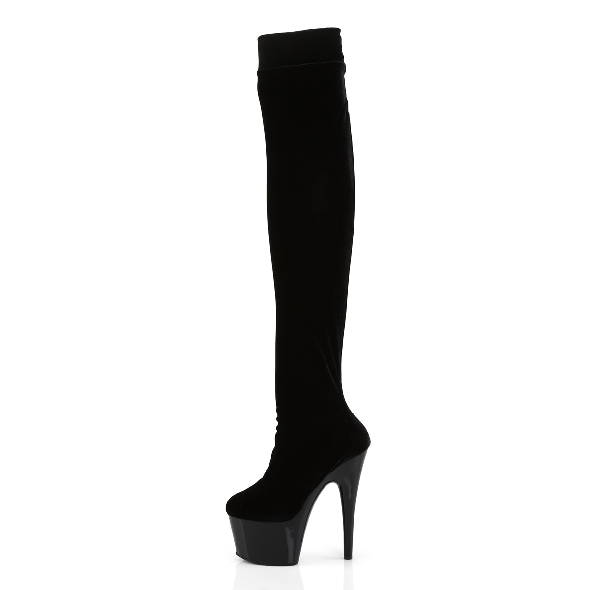 ADORE-3002 7" Heel Black Stretch Velvet Pole Thigh High Boot-Pleaser- Sexy Shoes Pole Dance Heels