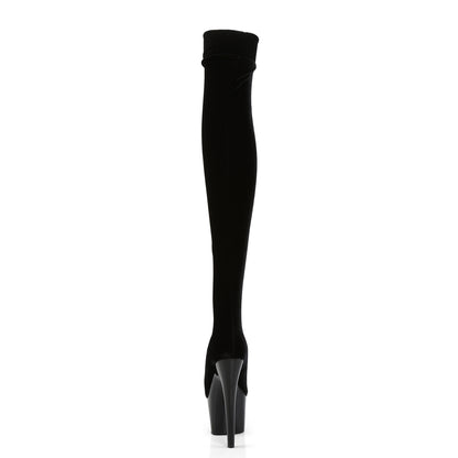 ADORE-3002 7" Heel Black Stretch Velvet Pole Thigh High Boot-Pleaser- Sexy Shoes Fetish Footwear