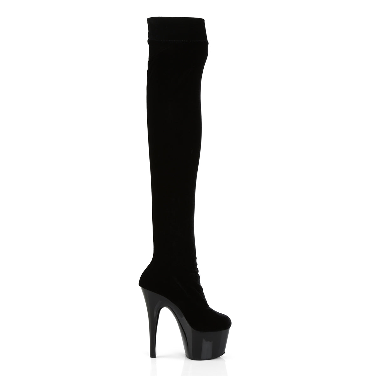 ADORE-3002 7" Heel Black Stretch Velvet Pole Thigh High Boot-Pleaser- Sexy Shoes Fetish Heels