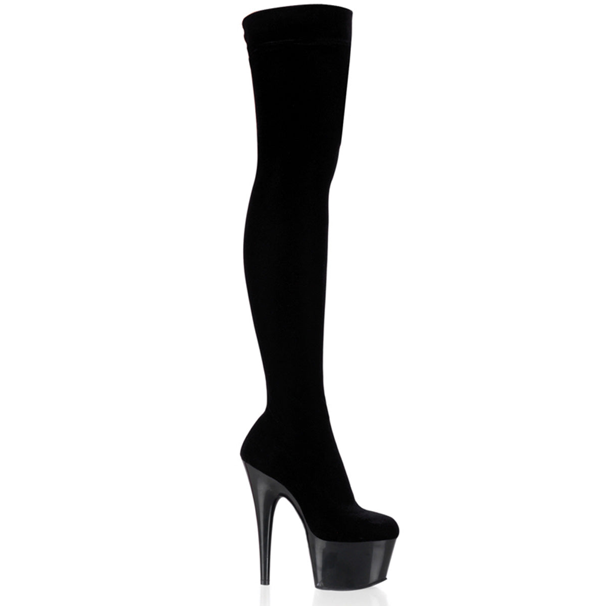 ADORE-3002 Pleaser 7" Heel Black Stretch Velvet Pole Thigh High Boots