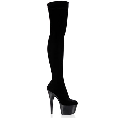 ADORE-3002 7" Heel Black Stretch Velvet Pole Thigh High Boot-Pleaser- Sexy Shoes