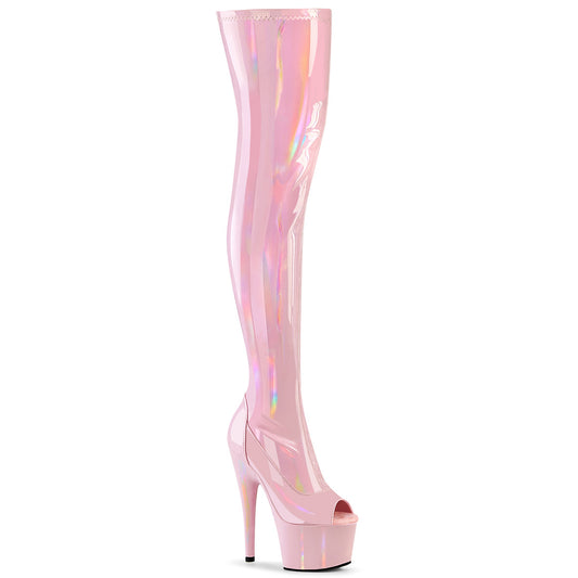 ADORE-3011HWR Pleaser Baby Pink Holographic Exotic Dancing Thigh High Boots