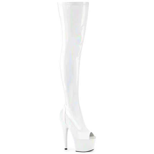 ADORE-3011HWR Pleaser White Holographic Exotic Dancing Thigh High Boots
