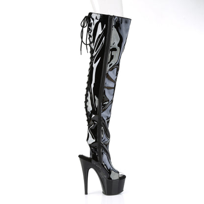 ADORE-3017 Pleaser Black Patent Exotic Dancing Peep Toe Thigh High Boots