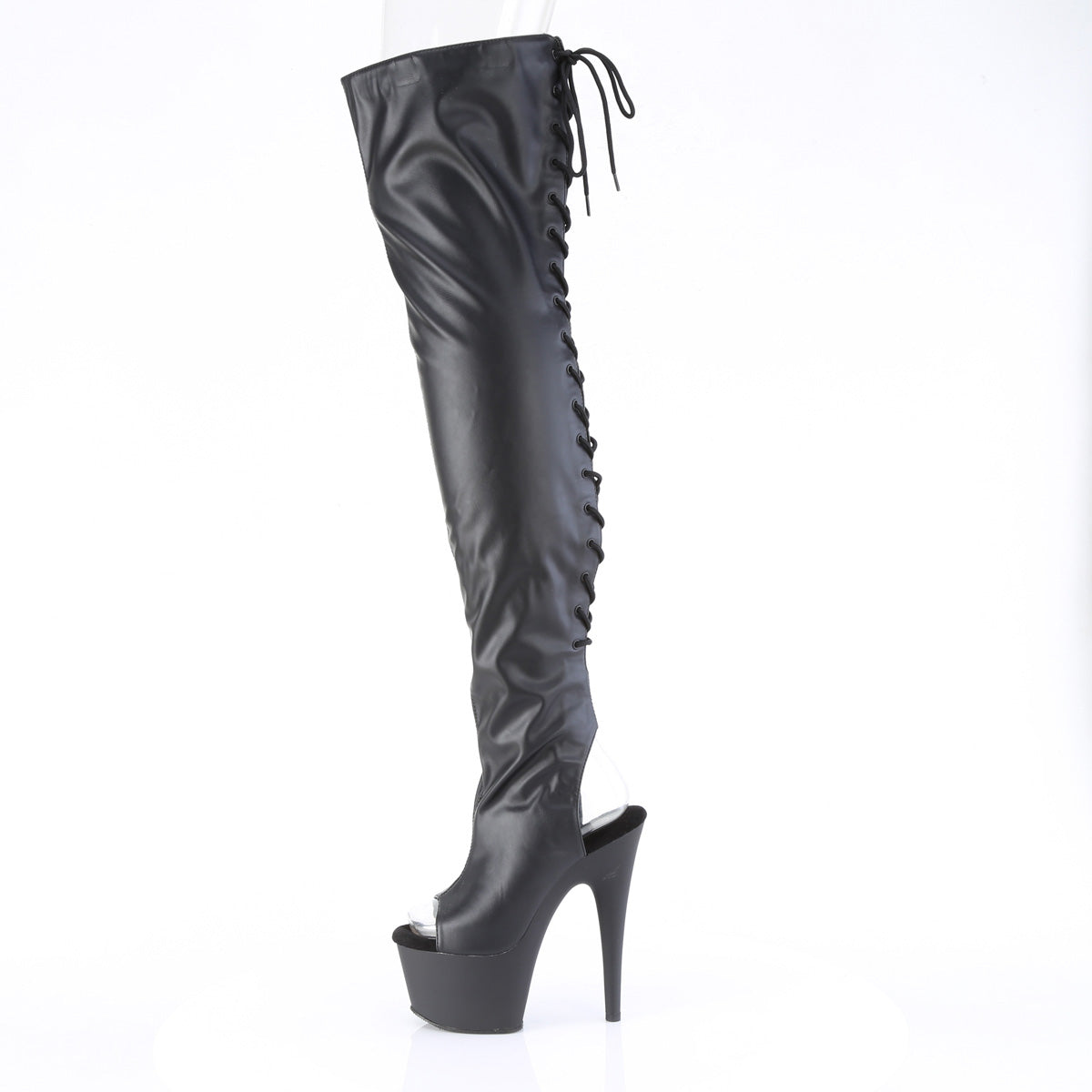 ADORE-3017 Pleaser Black Peep Toe Fetish Pole Dancing Thigh High Boots