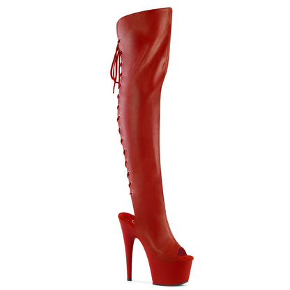 ADORE-3019 Pleaser Red Faux Leather Exotic Dancing Kinky Thigh High Boots