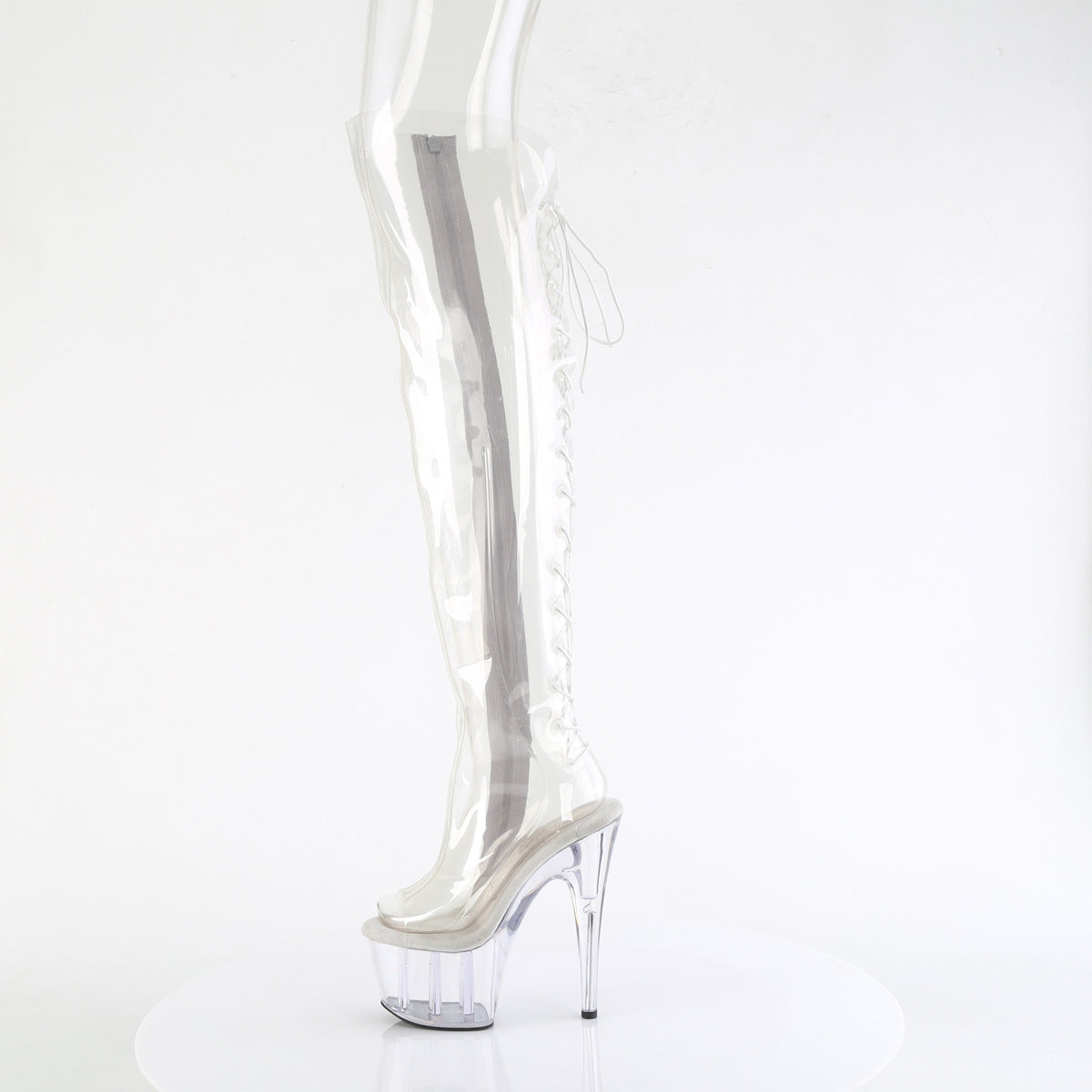ADORE-3019C Pleaser 7 Inch Clear Transparent Pole Dancing Thigh High Boots