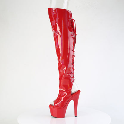 ADORE-3019HWR Pleaser Red Pole Dancing Peep Toe Kinky Thigh High Boots