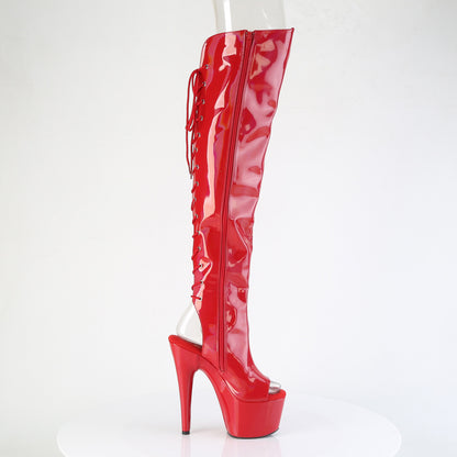 ADORE-3019HWR Pleaser Red Pole Dancing Peep Toe Kinky Thigh High Boots
