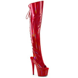 ADORE-3019HWR Pleaser Red Pole Dancing Peep Toe Kinky Thigh High Boots