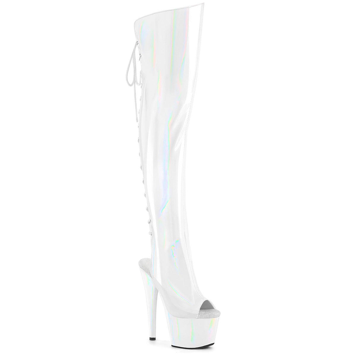 ADORE-3019HWR Pleaser White Holographic Pole Dancing Thigh High Boots