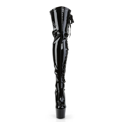 ADORE-3050 7" Black Stretch Patent Pole Dancer Kinky Boots-Pleaser- Sexy Shoes Alternative Footwear