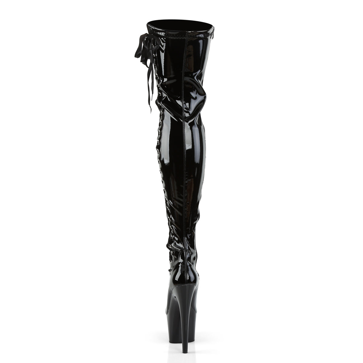ADORE-3050 7" Black Stretch Patent Pole Dancer Kinky Boots-Pleaser- Sexy Shoes Fetish Footwear
