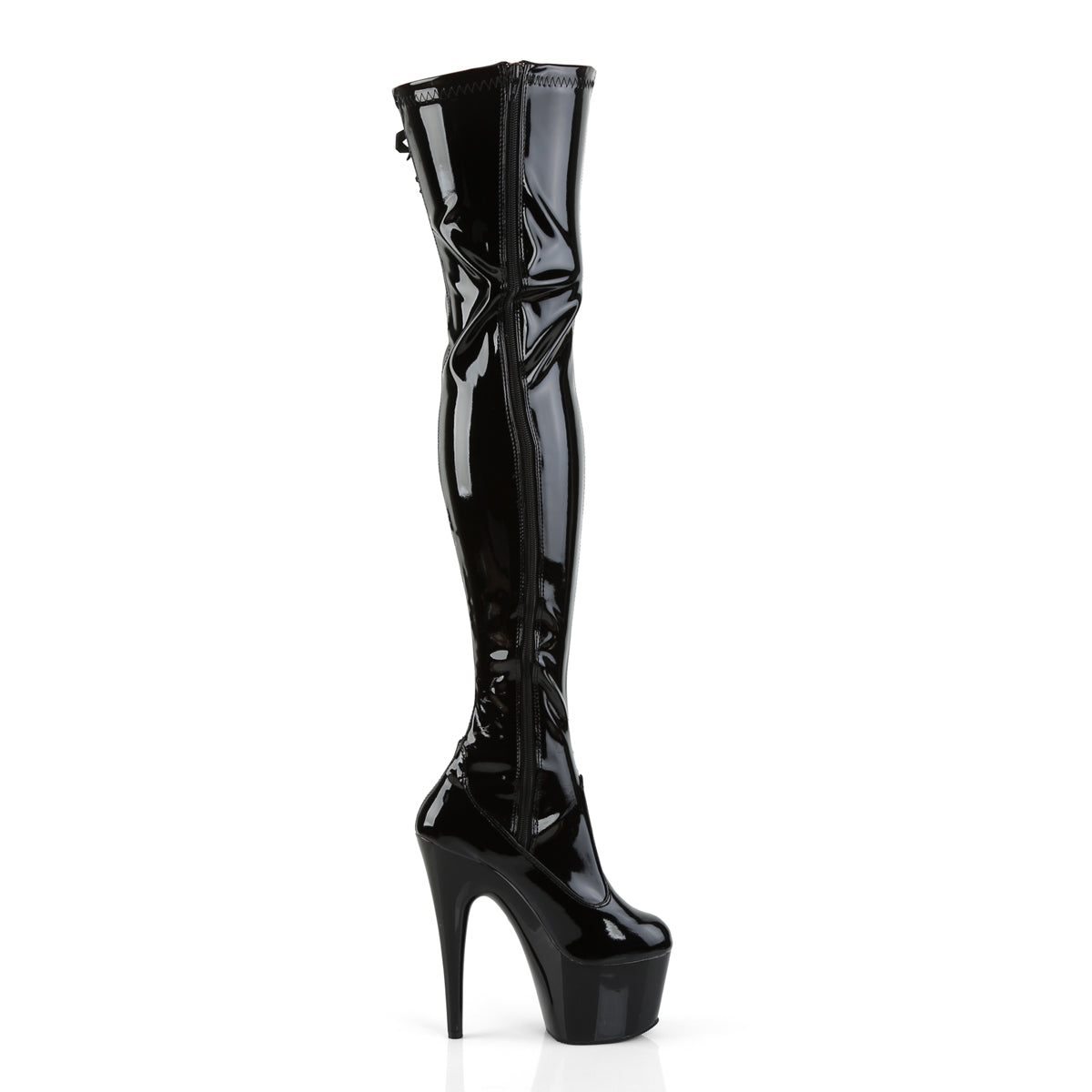 ADORE-3050 7" Black Stretch Patent Pole Dancer Kinky Boots-Pleaser- Sexy Shoes Fetish Heels