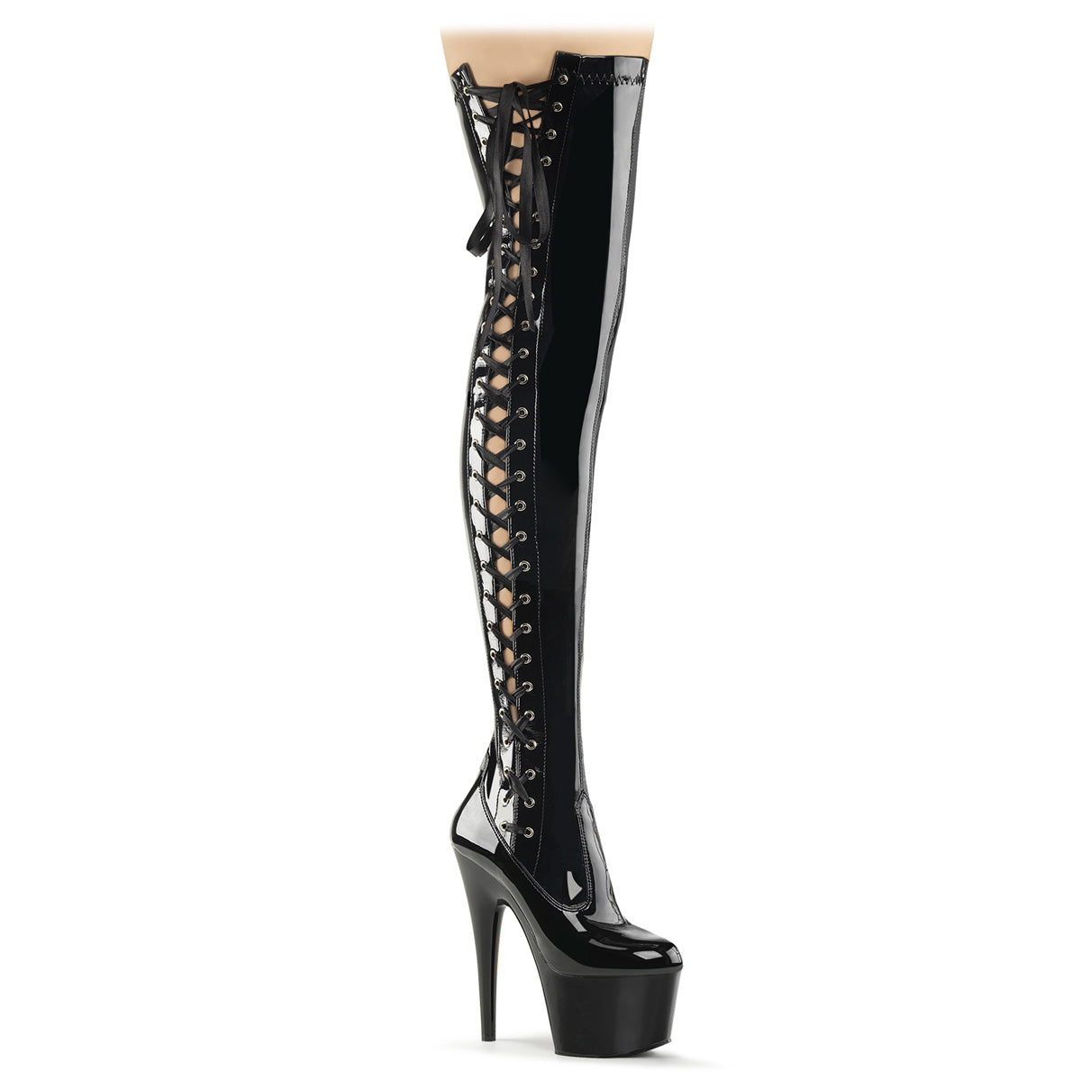 ADORE-3050 7" Black Stretch Patent Pole Dancer Kinky Boots-Pleaser- Sexy Shoes