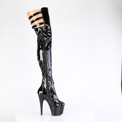 ADORE-3055 Pleaser Fetish Black Patent Buckle Strap Thigh High Boots