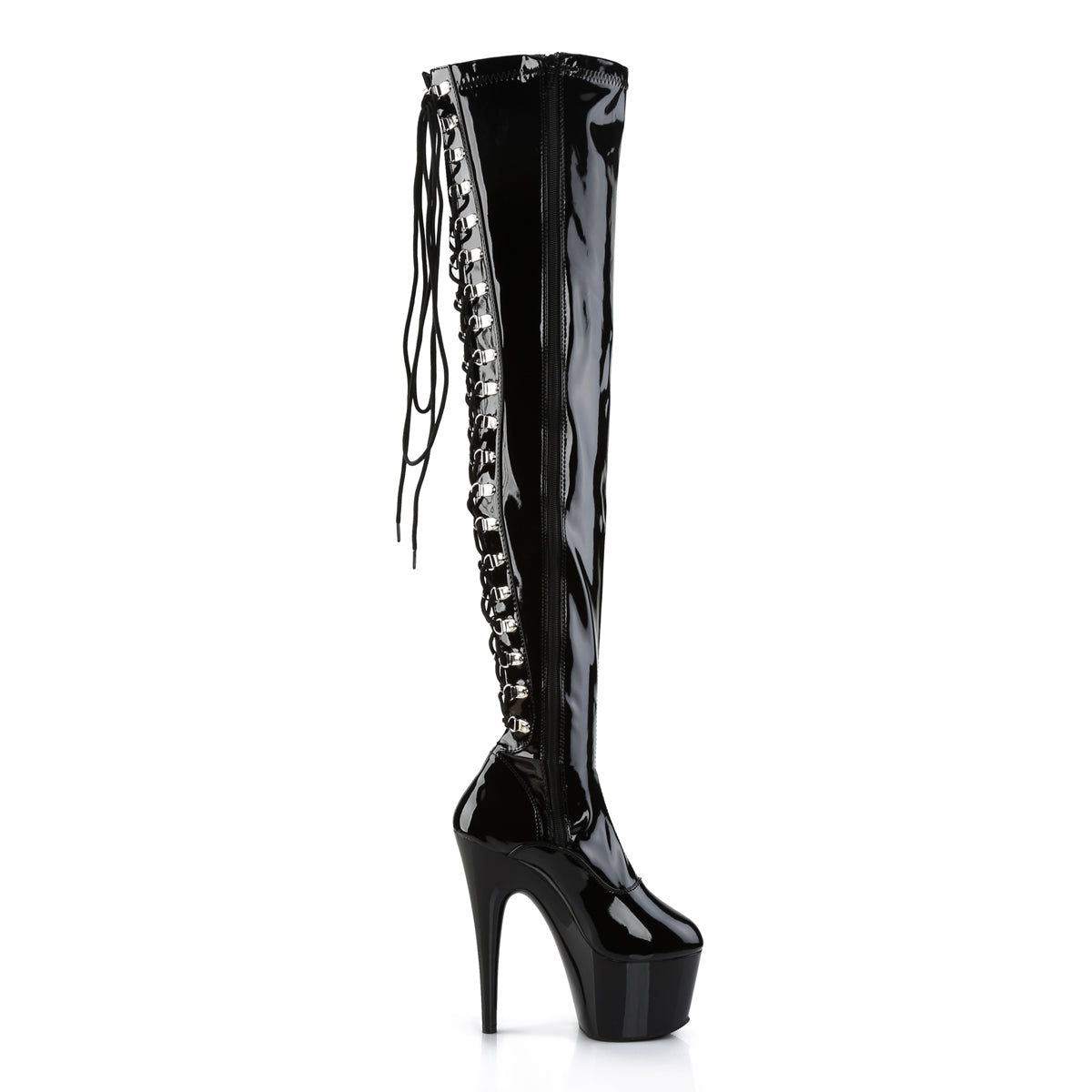 ADORE-3063 7" Black Stretch Patent Pole Dancer Kinky Boots-Pleaser- Sexy Shoes Fetish Heels