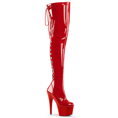 ADORE-3063 Pleasers 7 Inch Heel Red Pole Dancing Kinky Thigh High Boots