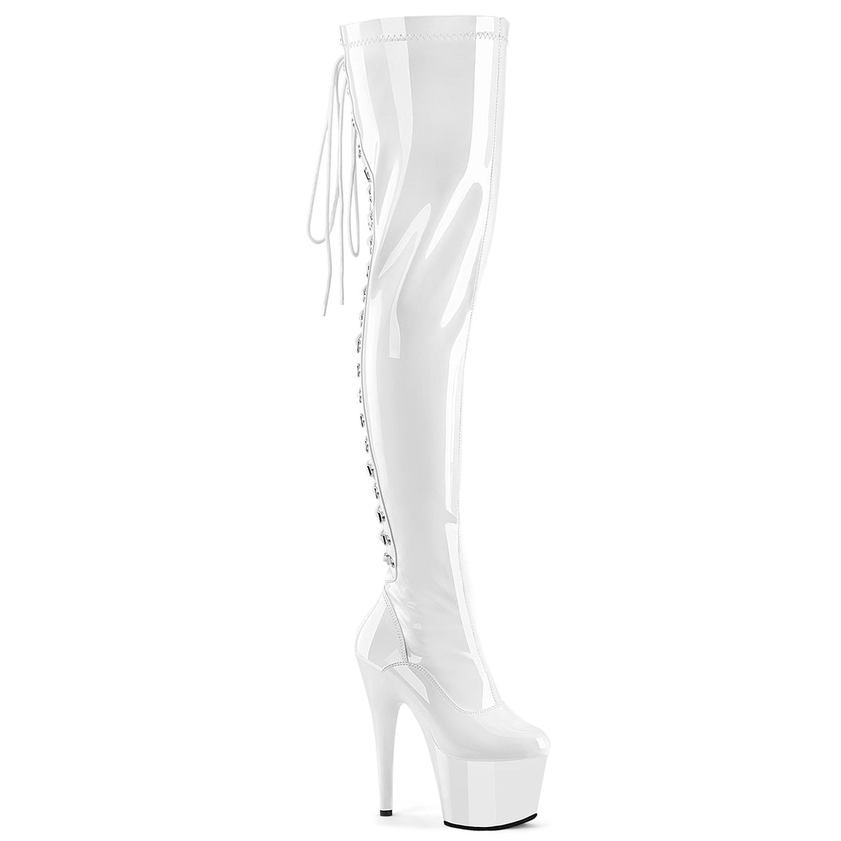 ADORE-3063 Pleaser White Patent Pole Dancing Thigh High Boots