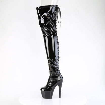 ADORE-3850 Pleaser Black Patent Pole Dancing Thigh High Boots