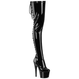 ADORE-3850 Pleaser Black Patent Pole Dancing Thigh High Boots