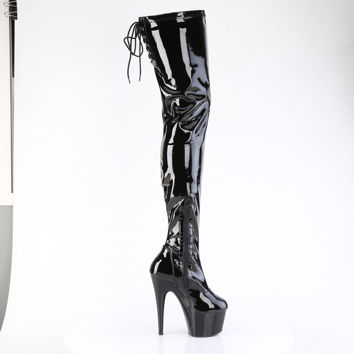 ADORE-4000SLT Pleaser Black Patent Pole Dancing Crotch High Kinky Boots
