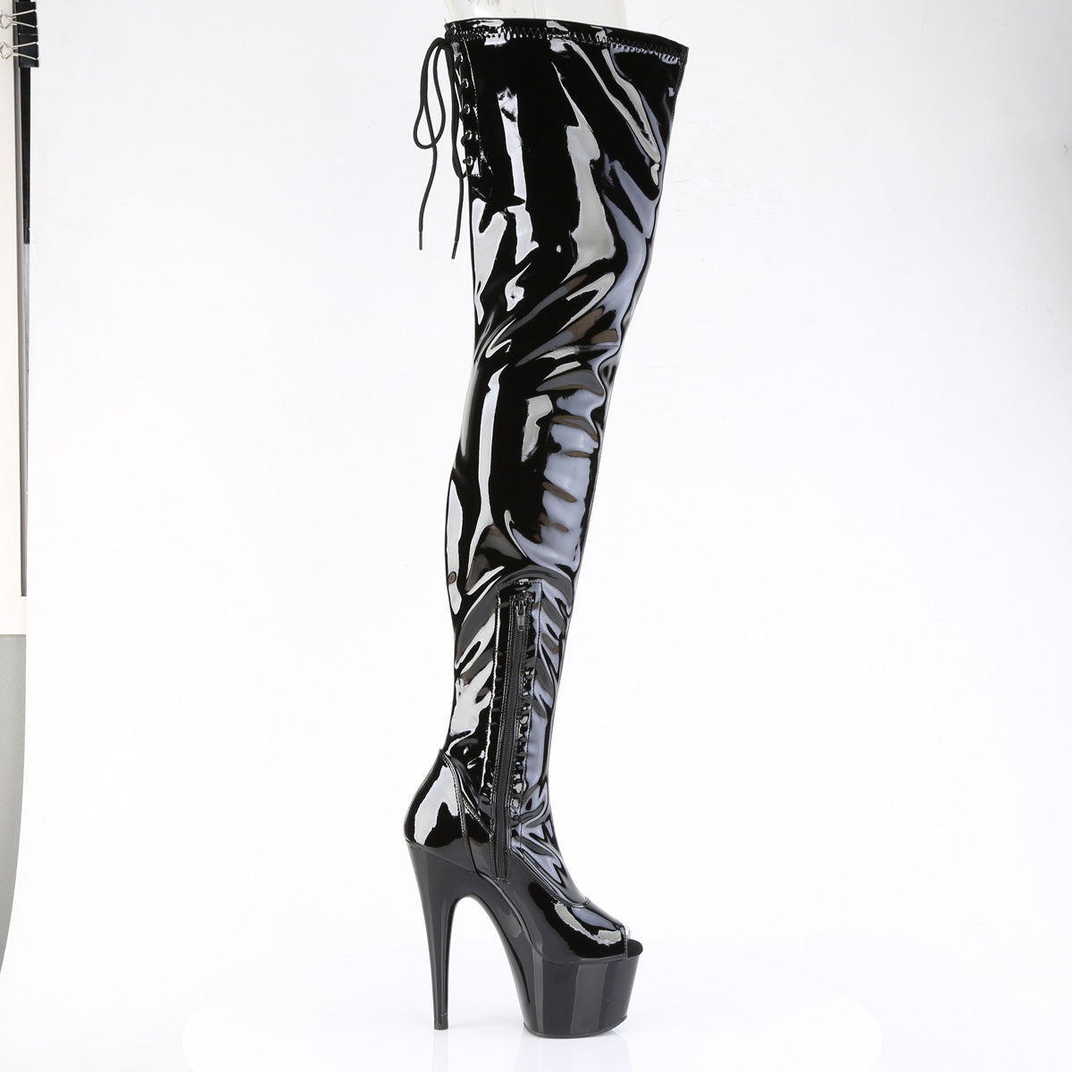 ADORE-4011 Pleaser Black Patent Fetish Crotch High Length Boots