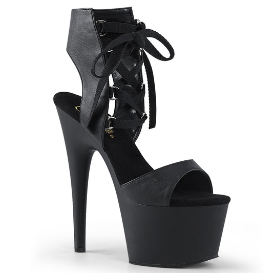 ADORE-700-14 Pleaser Black Faux Leather Exotic Dancing Lace Up High Heels