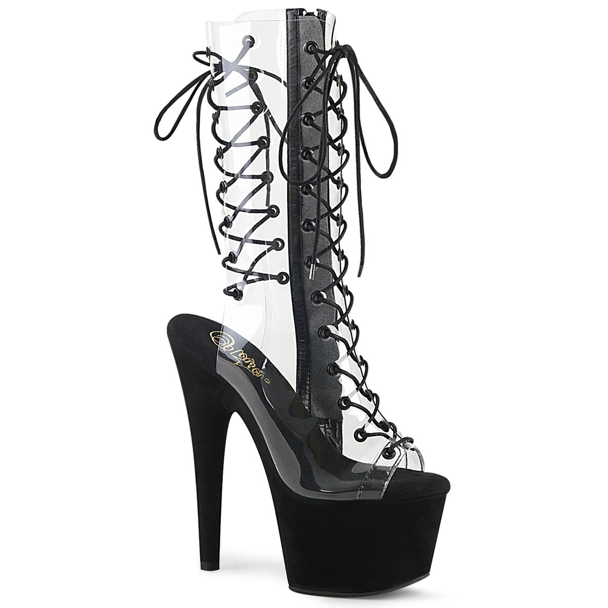 ADORE-700-60FS Sexy 7" Heel Clear Black Pole Dancer Sandals-Pleaser- Sexy Shoes