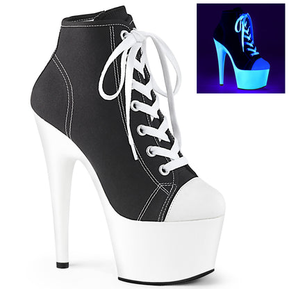 ADORE-700SK-02 Pleaser UV Neon 7" Heel Black Canvas Sneaker Style High Heel Shoes