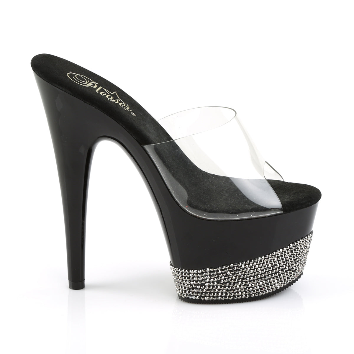 ADORE-701-3 Sexy Clear Black Pewter Bling Stripper Sandals-Pleaser- Sexy Shoes Fetish Heels