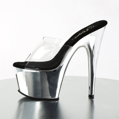 ADORE-701 Sexy 7" Heel Clear Silver Chrome Stripper Sandals-Pleaser- Sexy Shoes Pole Dance Heels