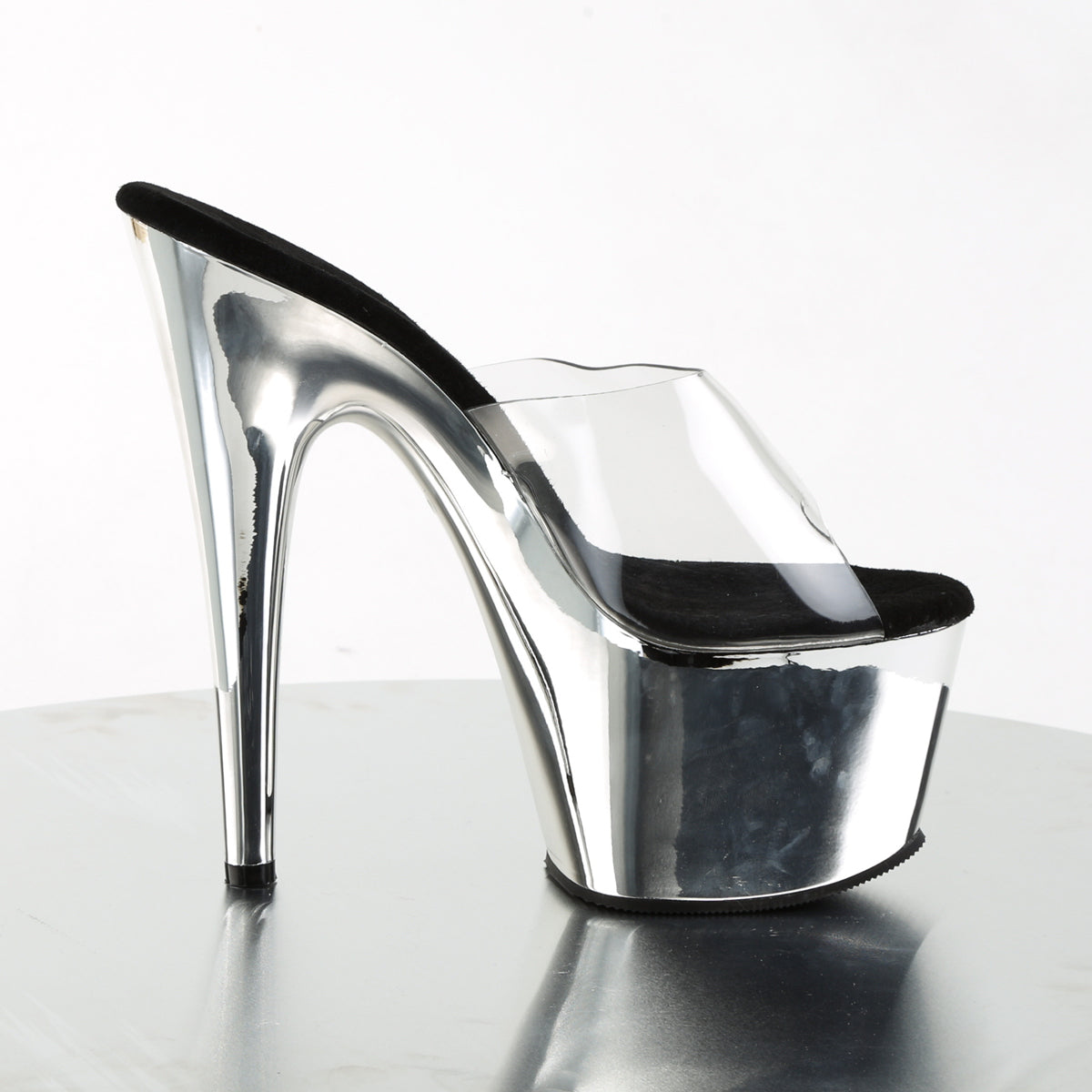 ADORE-701 Sexy 7" Heel Clear Silver Chrome Stripper Sandals-Pleaser- Sexy Shoes Fetish Heels