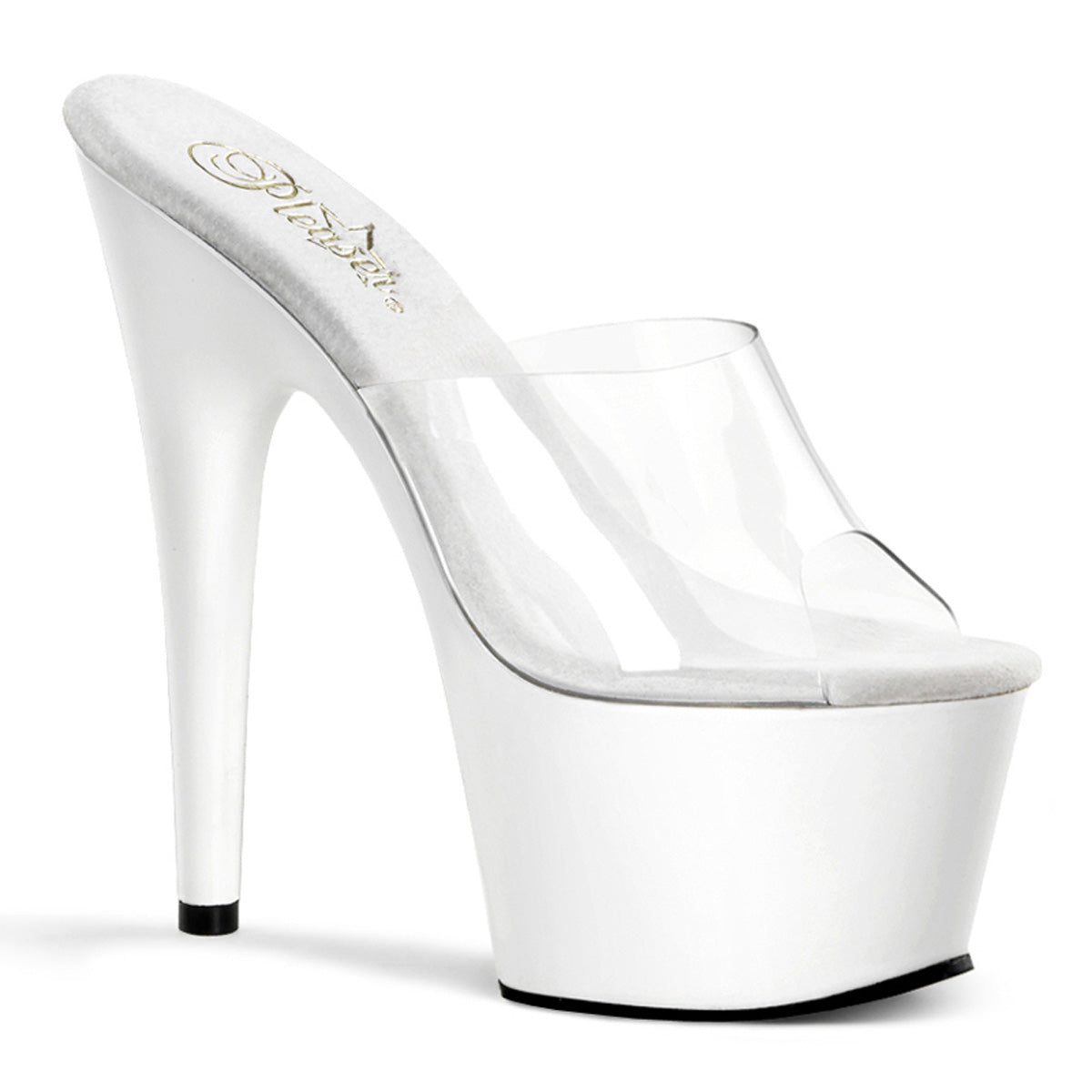 ADORE-701 Sexy 7 Inch Heel Clear and White Pole Dancing Slip On Sandals