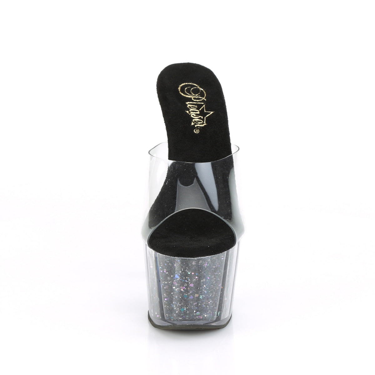 ADORE-701CG Sexy 7 Inch Clear Black Glitter Fetish Shoes-Pleaser- Sexy Shoes Alternative Footwear