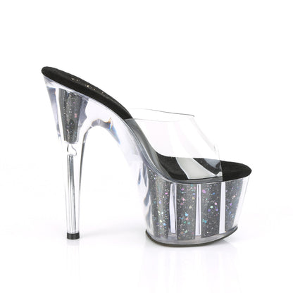 ADORE-701CG Sexy 7 Inch Clear Black Glitter Fetish Shoes-Pleaser- Sexy Shoes Fetish Heels