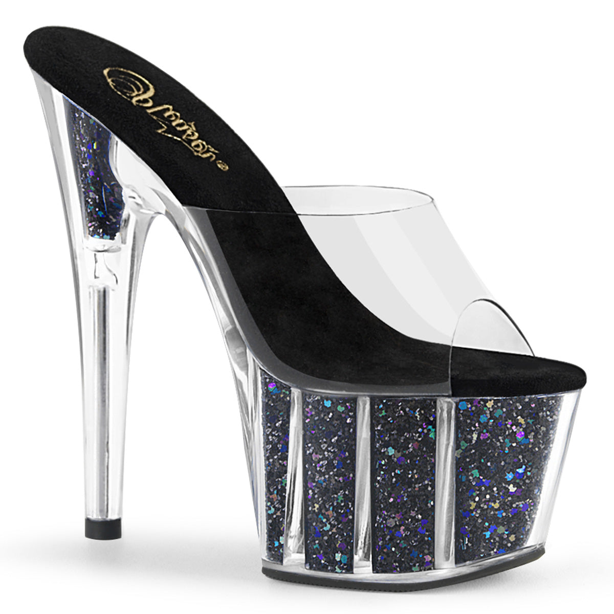 ADORE-701CG Sexy 7 Inch Clear Black Glitter Fetish Shoes-Pleaser- Sexy Shoes