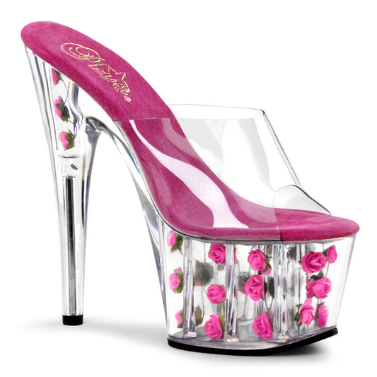 ADORE-701FL Sexy Clear Hot Pink Flowers Fetish Platform Shoes-Pleaser- Sexy Shoes