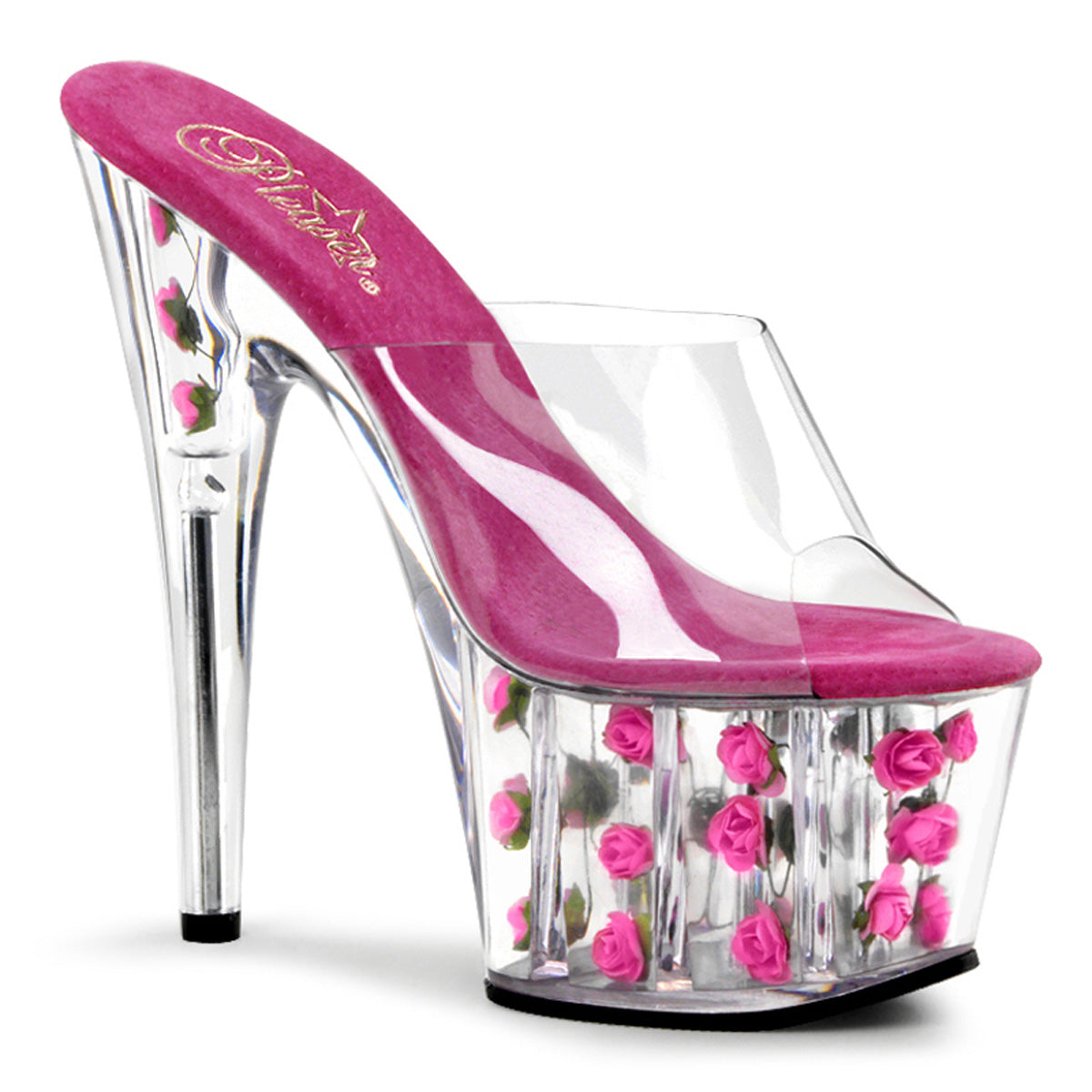 ADORE-701FL Pleaser Clear Hot Pink Flowers Platform Pole Dancing Shoes