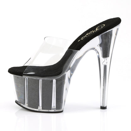 ADORE-701G 7" Heel Clear and Black Glitter Pole Dancer Shoes-Pleaser- Sexy Shoes Pole Dance Heels