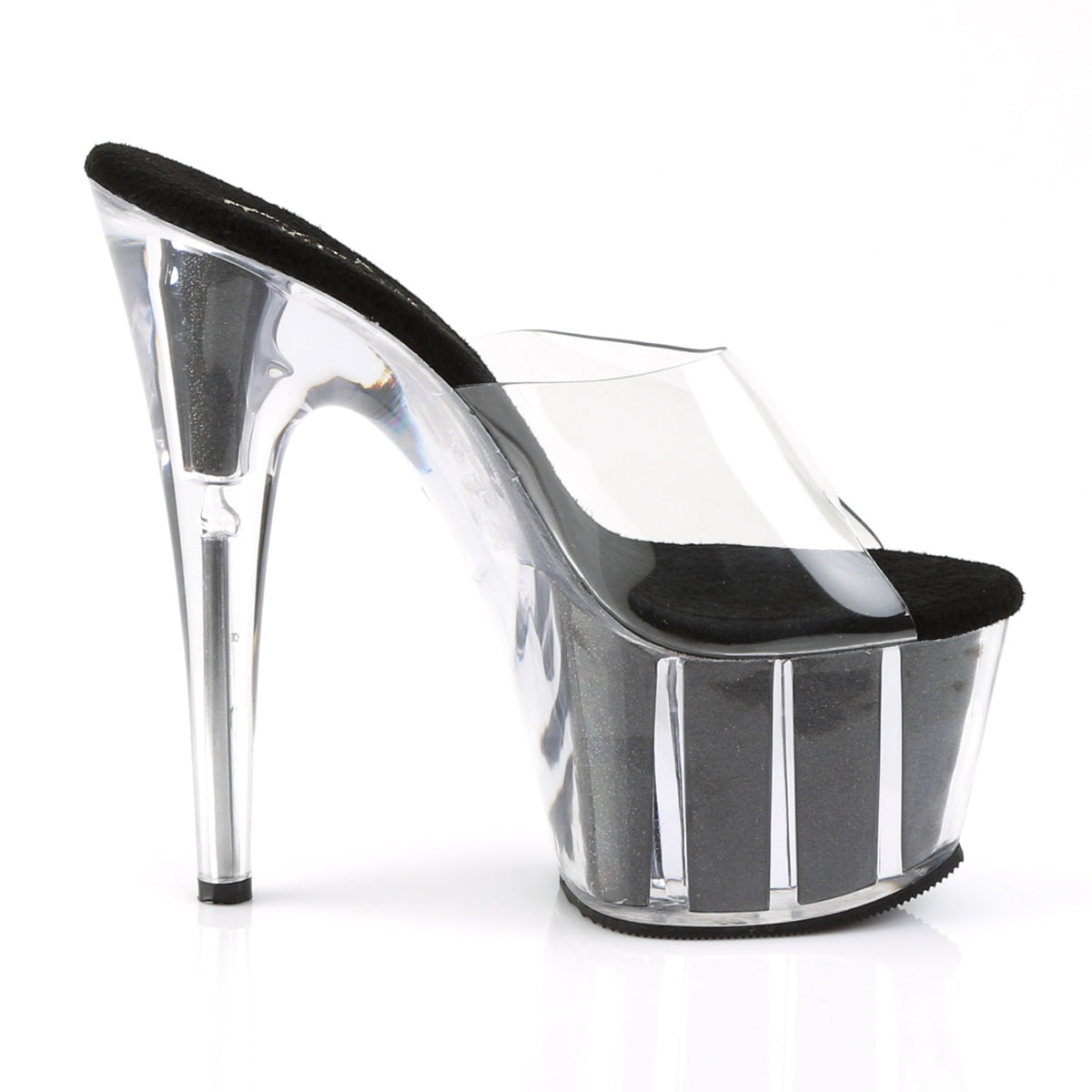 ADORE-701G 7" Heel Clear and Black Glitter Pole Dancer Shoes-Pleaser- Sexy Shoes Fetish Heels