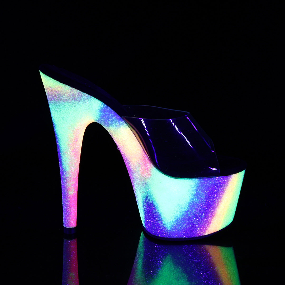 ADORE-701GXY 7" Heel Clear Neon Glitter Pole Dancer Shoes-Pleaser- Sexy Shoes Fetish Heels