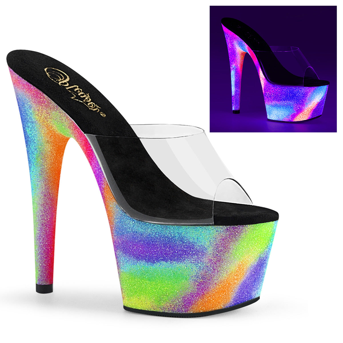 ADORE-701GXY 7" Heel Clear Neon Glitter Pole Dancer Shoes