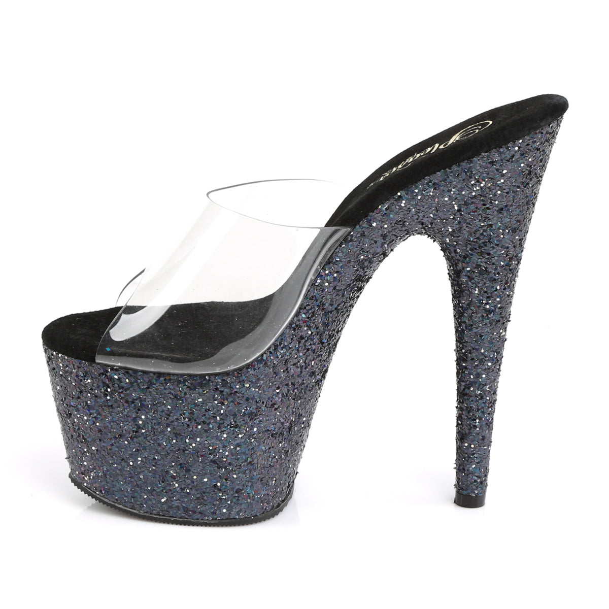 ADORE-701LG 7" Clear and Black Glitter Platforms Sexy Shoes-Pleaser- Sexy Shoes Pole Dance Heels