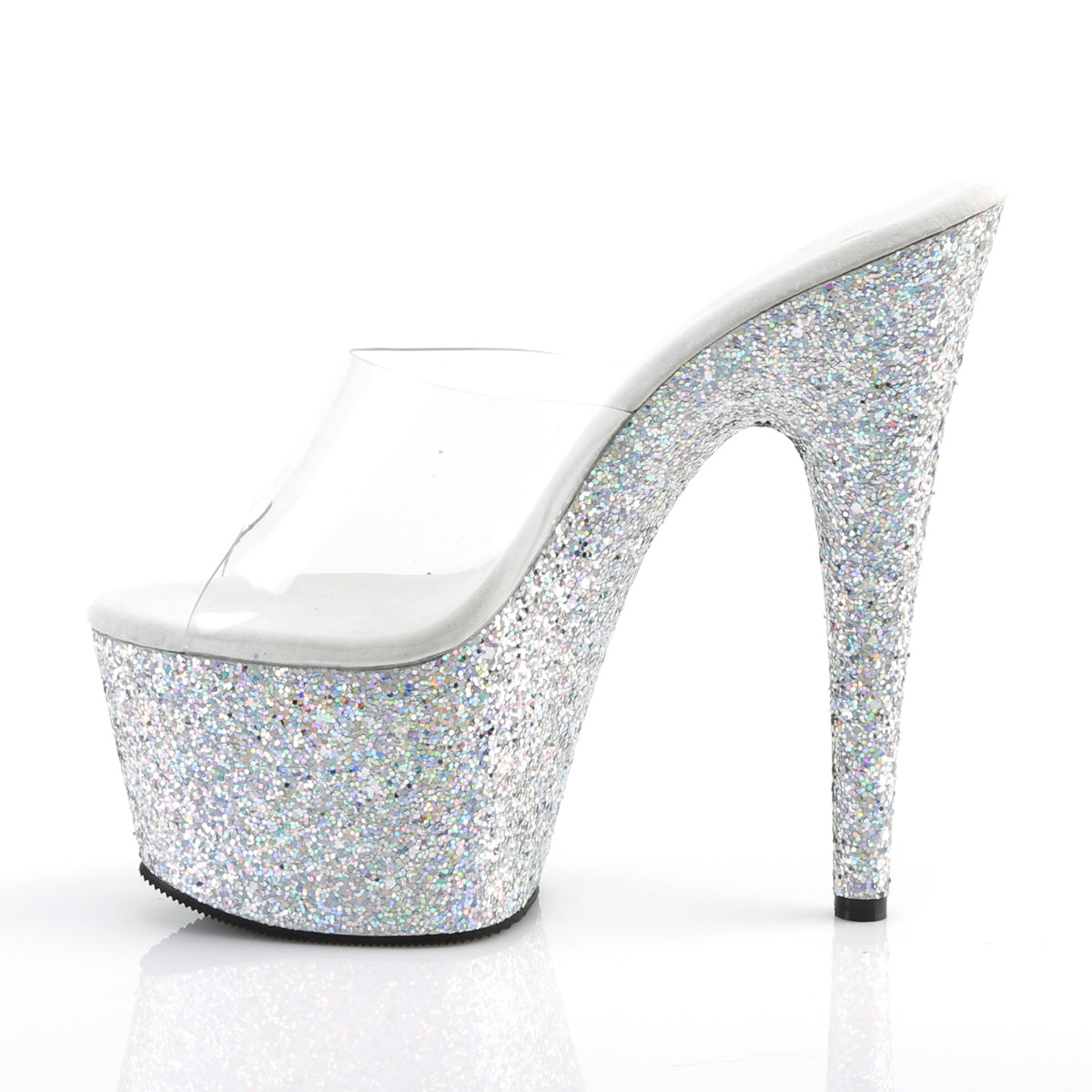 ADORE-701LG 7" Heel Clear Silver Glitter Platforms Sexy Shoe-Pleaser- Sexy Shoes Pole Dance Heels