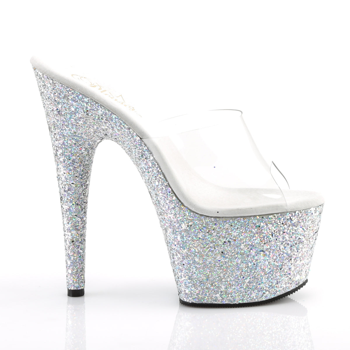ADORE-701LG 7" Heel Clear Silver Glitter Platforms Sexy Shoe-Pleaser- Sexy Shoes Fetish Heels
