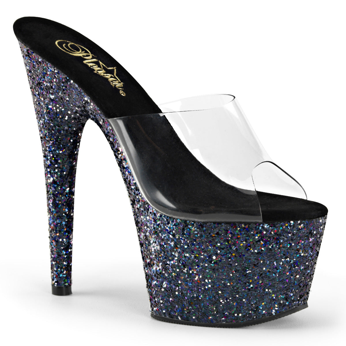 ADORE-701LG 7" Clear and Black Glitter Platforms Sexy Shoes-Pleaser- Sexy Shoes