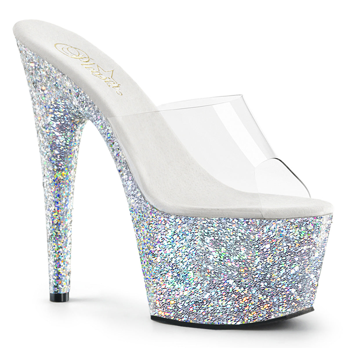 ADORE-701LG 7" Heel Clear Silver Glitter Platforms Sexy Shoe