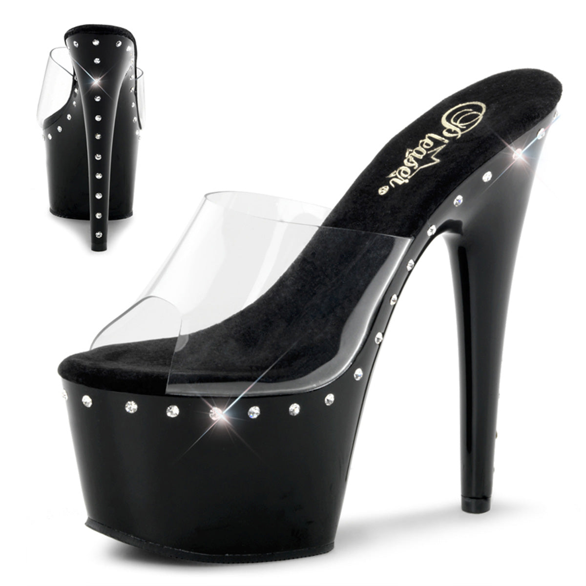 Adore-701LS 7 Inch Heel Clear and Black Platforms Sexy schoenen
